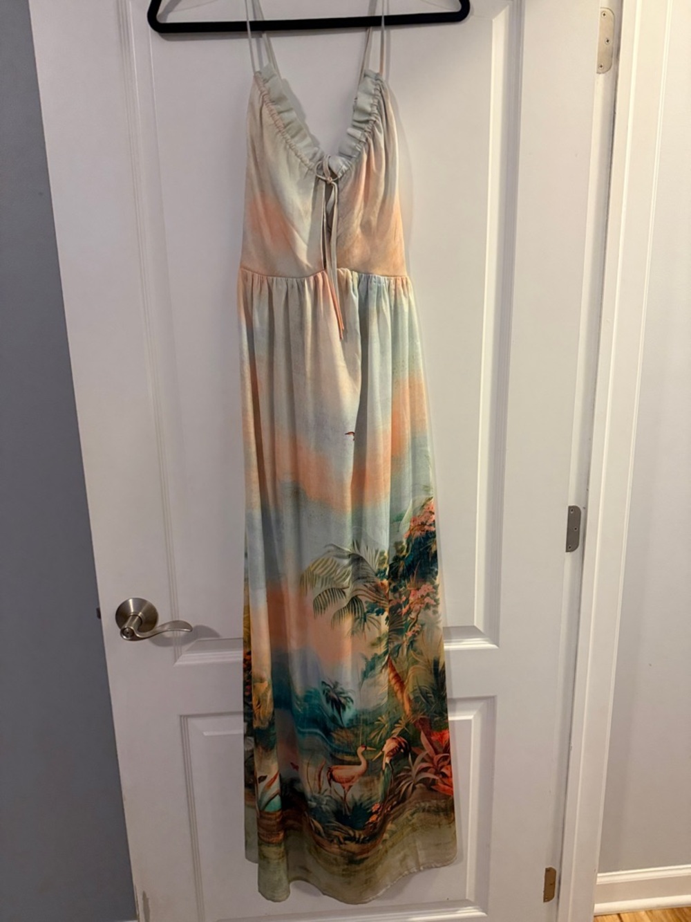 Tropical Tie-Front Maxi Dress in Pastel Sunset